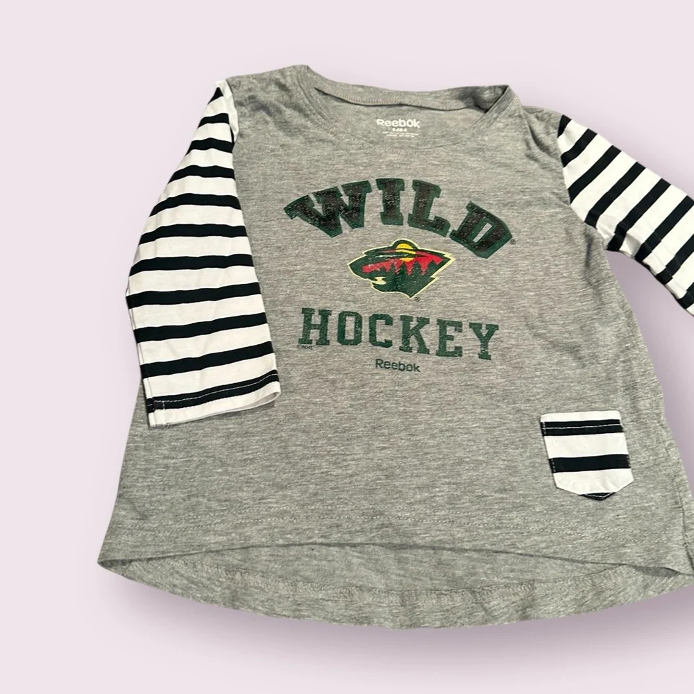 Toddler Reebok Kids Gray And Stripe Wild Hockey Long Sleeve Tee